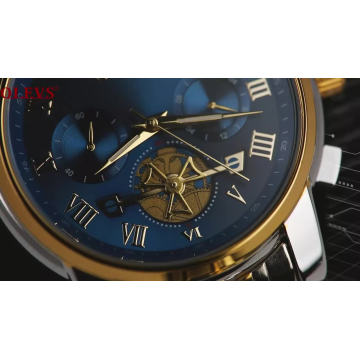 OLEVS 2859 hommes d&#39;affaires de mode montre à quartz tourbillon logo design multi-fuseau montre en acier montre-bracelet à Quartz de luxe